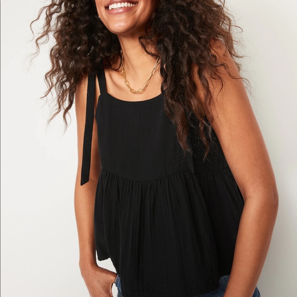 Tie-Shoulder Waist-Defined Swing Cami Blouse